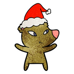 cute textured cartoon of a bear wearing santa hat