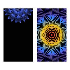 Yoga Card Template With Mandala Pattern. For Business Card, Meditation Class. Vector Illustration. Fantastic gradient color.