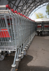 Shopping carts on the street near supernarket