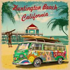 Huntington Beach,California retro poster.
