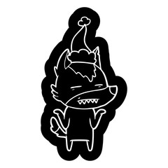 cartoon icon of a wolf showing teeth wearing santa hat