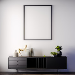 Mock up poster frame in Interior, modern style, 3D illustration - 253917328