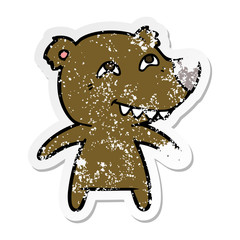 distressed sticker of a cartoon bear showing teeth