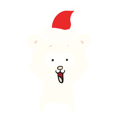 excited teddy bear flat color illustration of a wearing santa hat