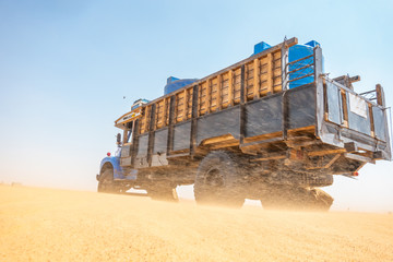 Water wagons and water barrels in the middle of the desert of Sudan, Africa