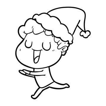 recommend clip art: laughing line drawing of a man running wearing santa hat