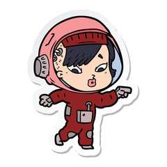 sticker of a cartoon astronaut woman