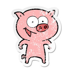 Fototapeta premium distressed sticker of a cheerful pig cartoon