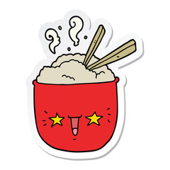 sticker of a cartoon rice bowl with face