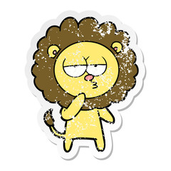 distressed sticker of a cartoon tired lion