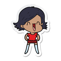sticker of a cartoon happy woman