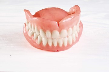 Artificial teeth on a white background