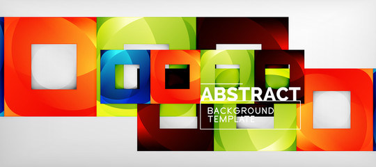 Abstract geometric background. Glossy square shapes composition on grey, minimalistic style template with copyspace