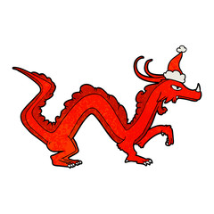textured cartoon of a dragon wearing santa hat