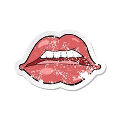 retro distressed sticker of a cartoon sexy lips symbol
