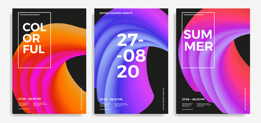 Set of trendy abstract design templates with 3d flow shapes. Dynamic gradient composition. Applicable for covers, brochures, flyers, presentations, banners. Vector illustration. Eps10