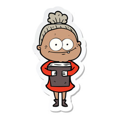 sticker of a cartoon happy old woman