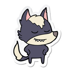 sticker of a friendly cartoon wolf