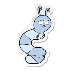 sticker of a cartoon tired caterpillar