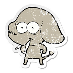 distressed sticker of a happy cartoon elephant