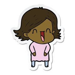 sticker of a cartoon laughing woman