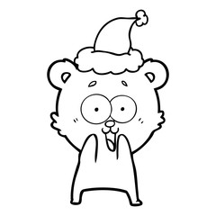 excited teddy bear line drawing of a wearing santa hat