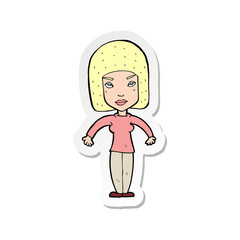sticker of a cartoon woman shrugging shoulders