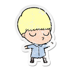 distressed sticker of a cartoon calm boy