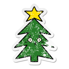 distressed sticker of a cute cartoon christmas tree