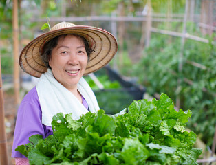 female Senior farmer with vegetables