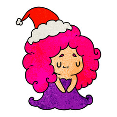 christmas textured cartoon of kawaii girl