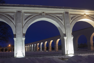 Evening view of the shopping arcade Yaroslav Dvorishcha.inter.Velikiy Novgorod