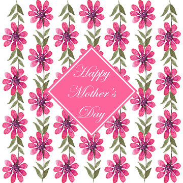 Happy mothers day floral background Painted greeting card design with pink flowers          