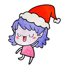 Fototapeta premium textured cartoon of a elf girl wearing santa hat
