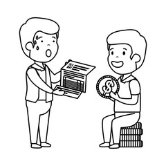 depressed men for money with tax document and coins
