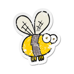 retro distressed sticker of a cartoon bee