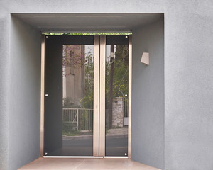 elegant house entrance metal and glass door, Athens Greece