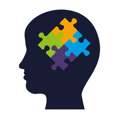 human profile with puzzle attached