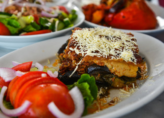 Baked cake with pork and cheese