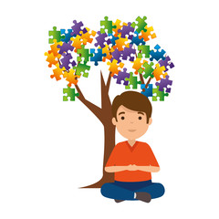 boy with tree puzzle attached