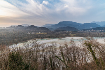 Sunset on the ancient castle of Ragogna, Italy. Fortress guarding the ford on the river Tagliamento