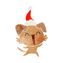 happy little dog retro cartoon of a wearing santa hat