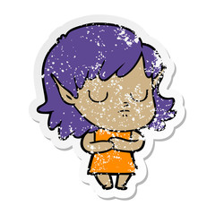 distressed sticker of a cartoon elf girl