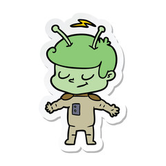 sticker of a friendly cartoon spaceman