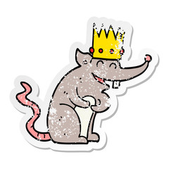 distressed sticker of a cartoon rat king laughing