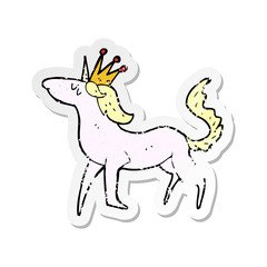 retro distressed sticker of a cartoon unicorn