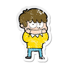 distressed sticker of a happy cartoon man