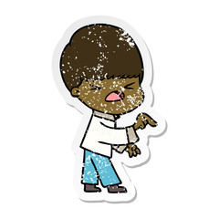 distressed sticker of a cartoon stressed man