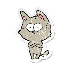 distressed sticker of a cartoon cat
