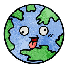 retro grunge texture cartoon planet earth